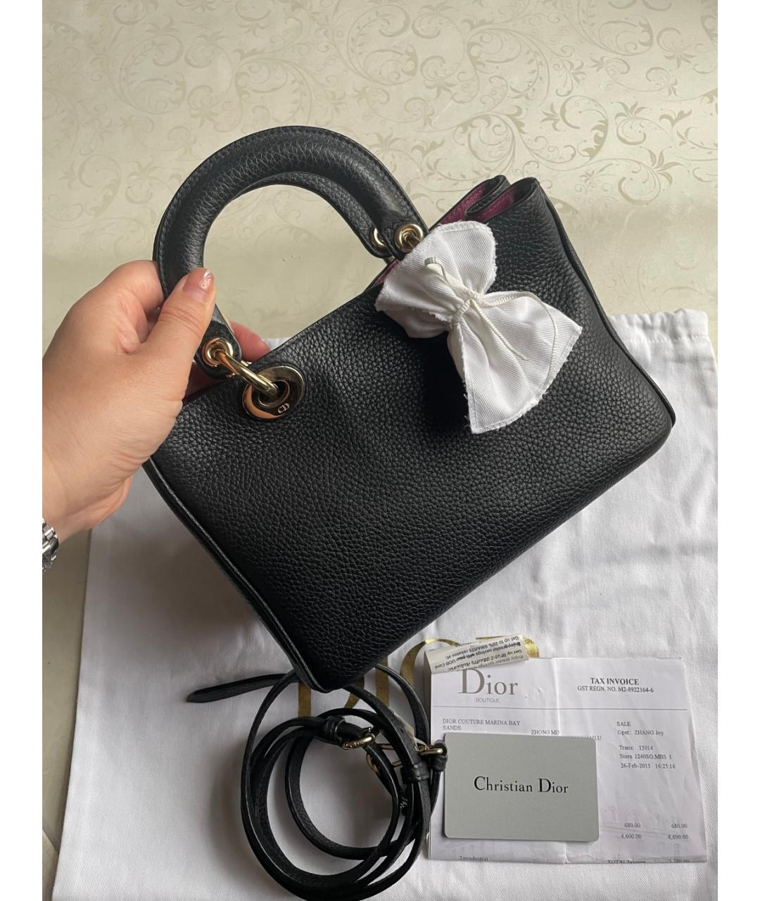 CHRISTIAN DIOR Черная кожаная сумка с короткими ручками, фото 2