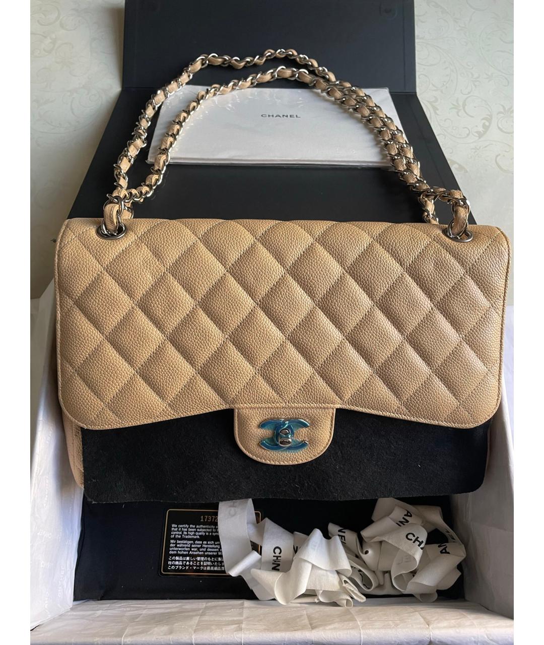 CHANEL Бежевая кожаная сумка через плечо, фото 2