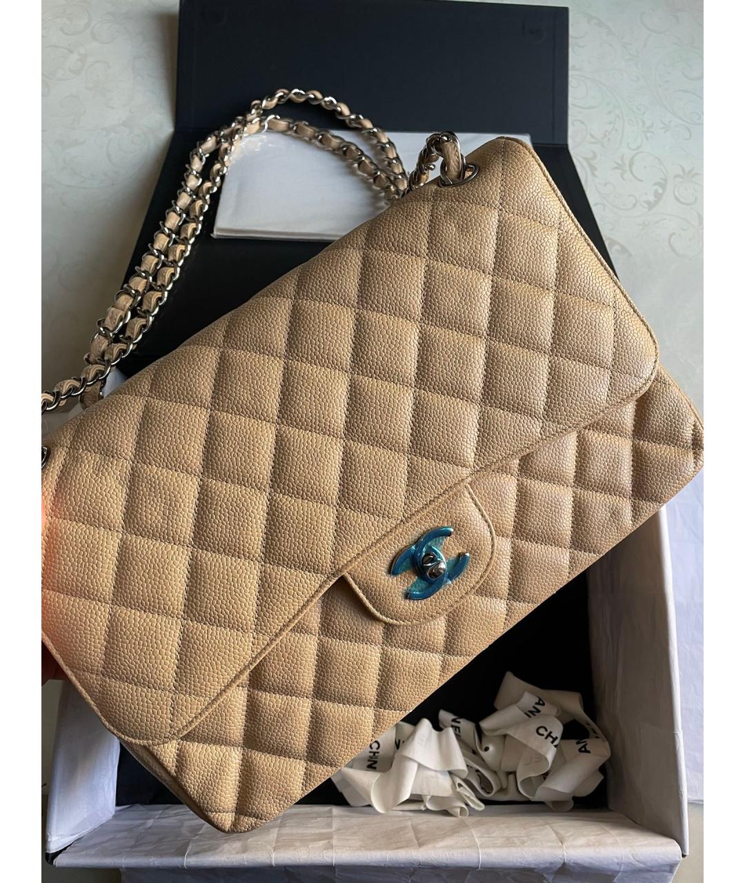 CHANEL Бежевая кожаная сумка через плечо, фото 7