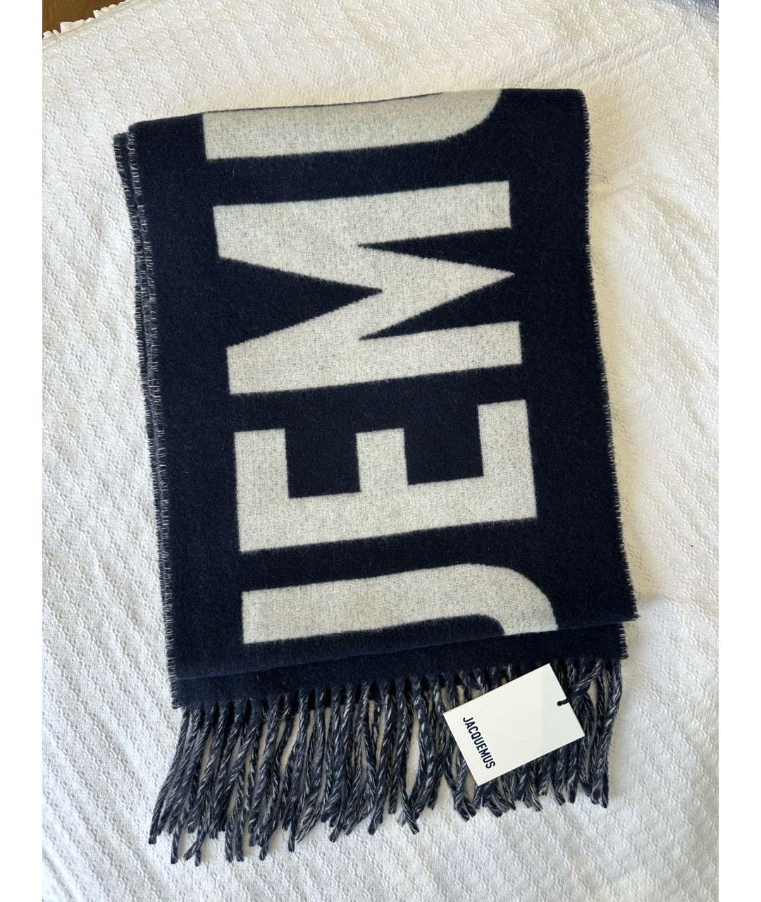 JACQUEMUS Темно-синий шерстяной шарф, фото 5