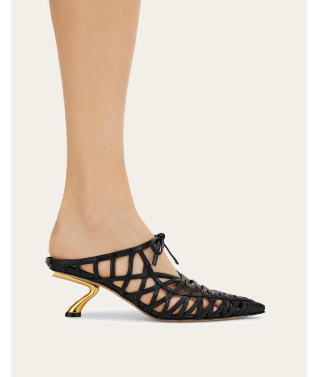 FERRAGAMO Черные кожаные мюли, фото 3