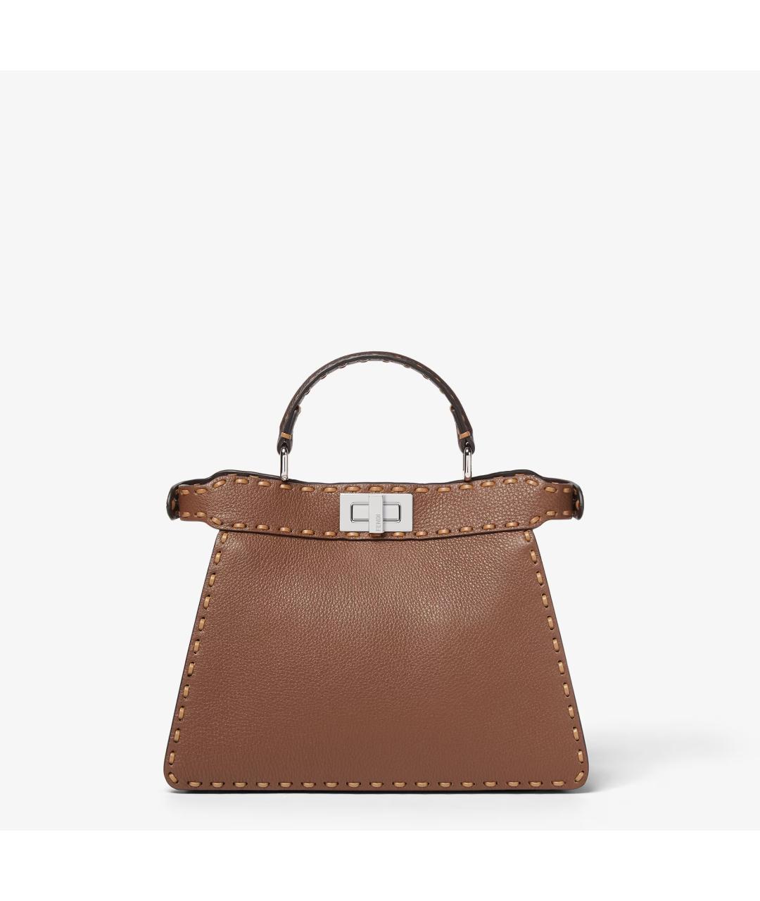 FENDI Коричневая кожаная сумка с короткими ручками, фото 3