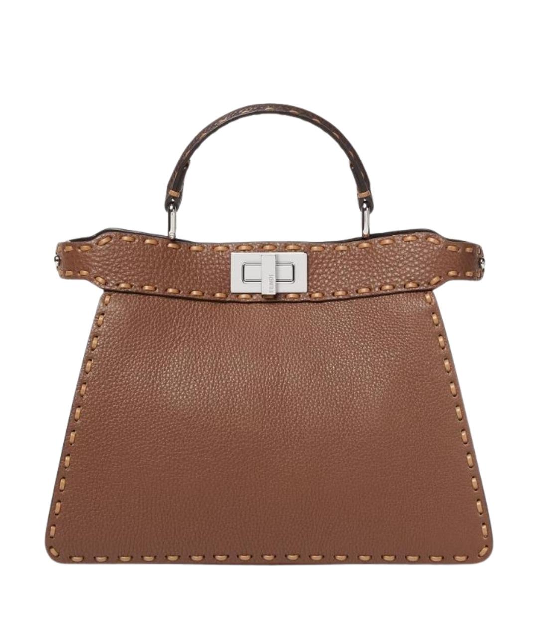 FENDI Коричневая кожаная сумка с короткими ручками, фото 1