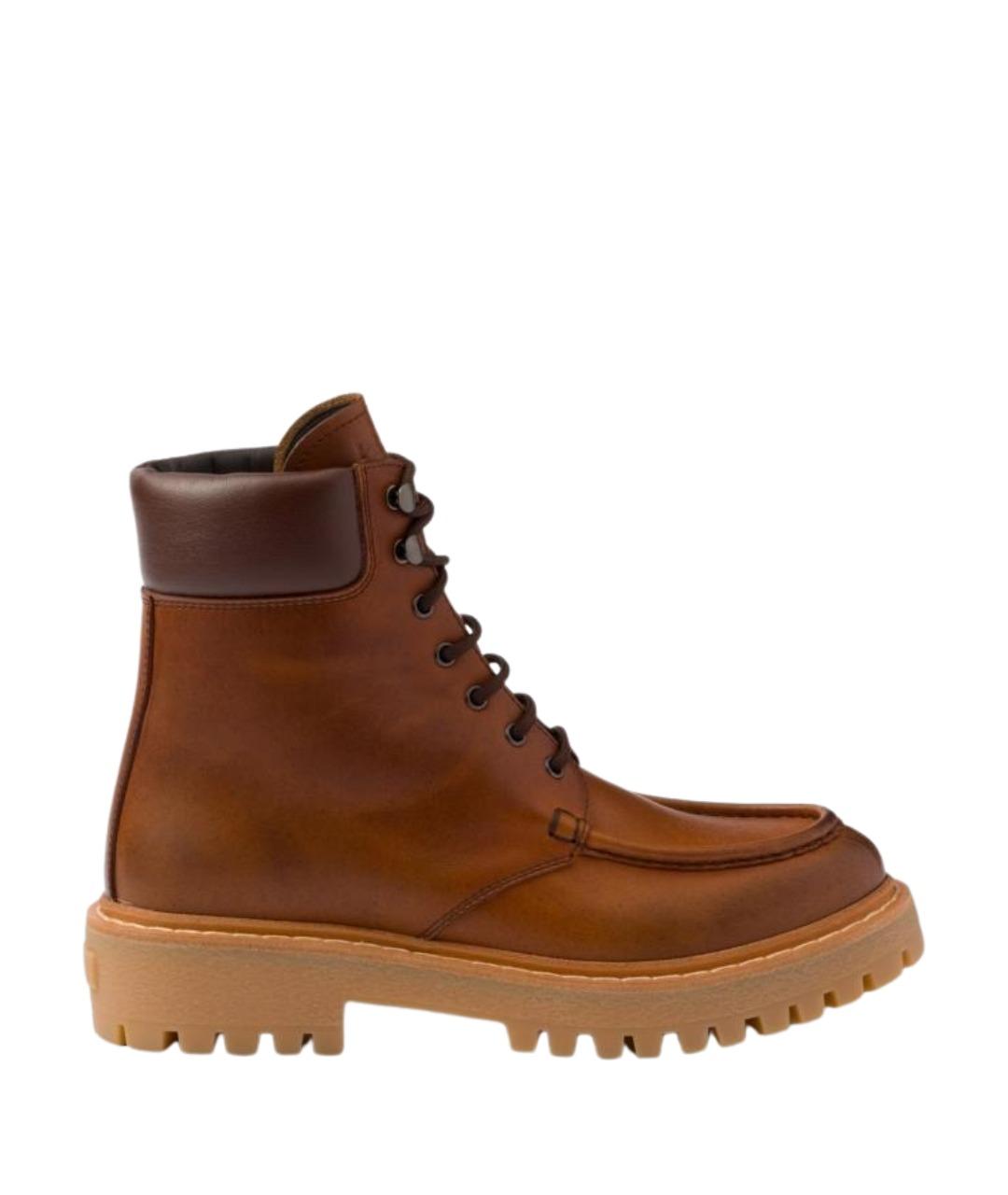 PRADA Коричневые кожаные ботинки, фото 1