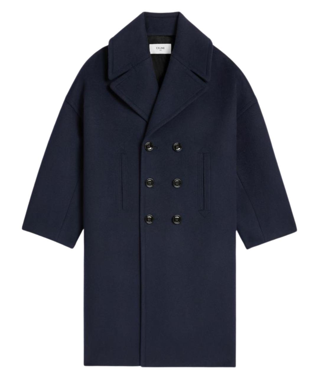 CELINE Темно-синее шерстяное пальто, фото 1