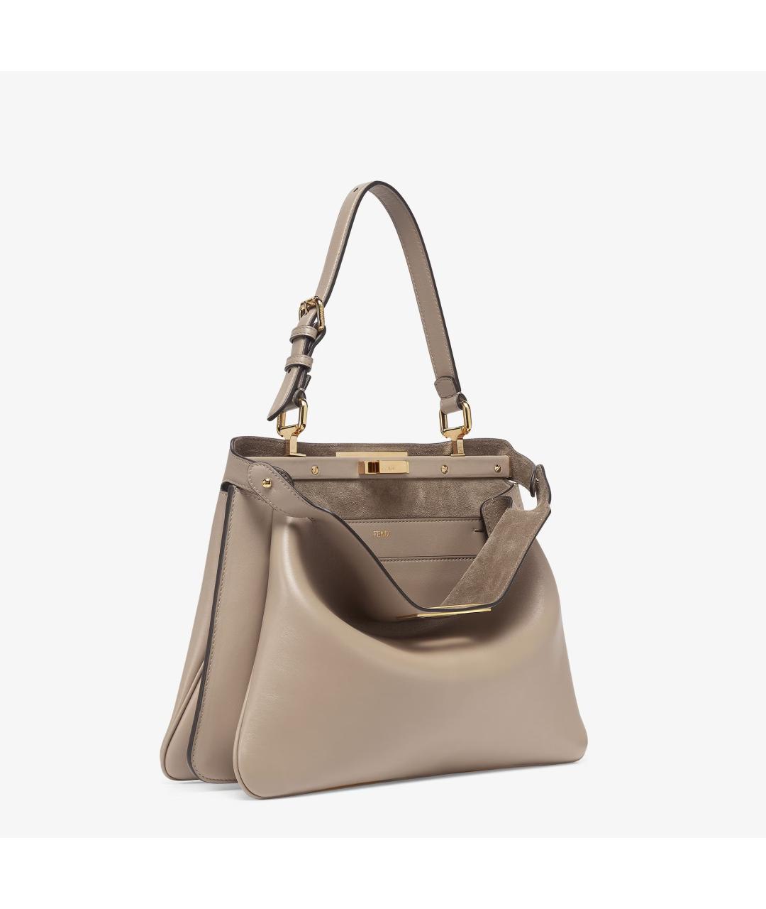 FENDI Коричневая кожаная сумка с короткими ручками, фото 4