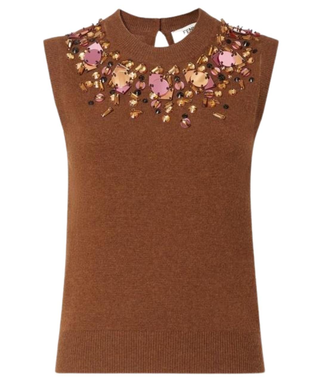 FENDI Коричневая шерстяная жилетка, фото 1