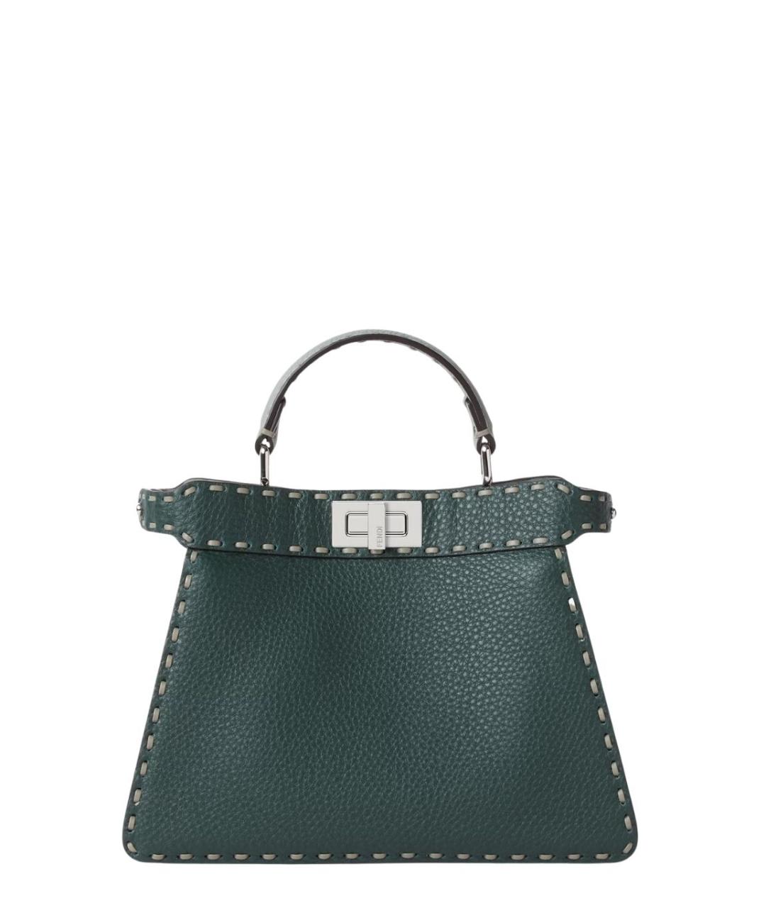 FENDI Зеленая кожаная сумка с короткими ручками, фото 2