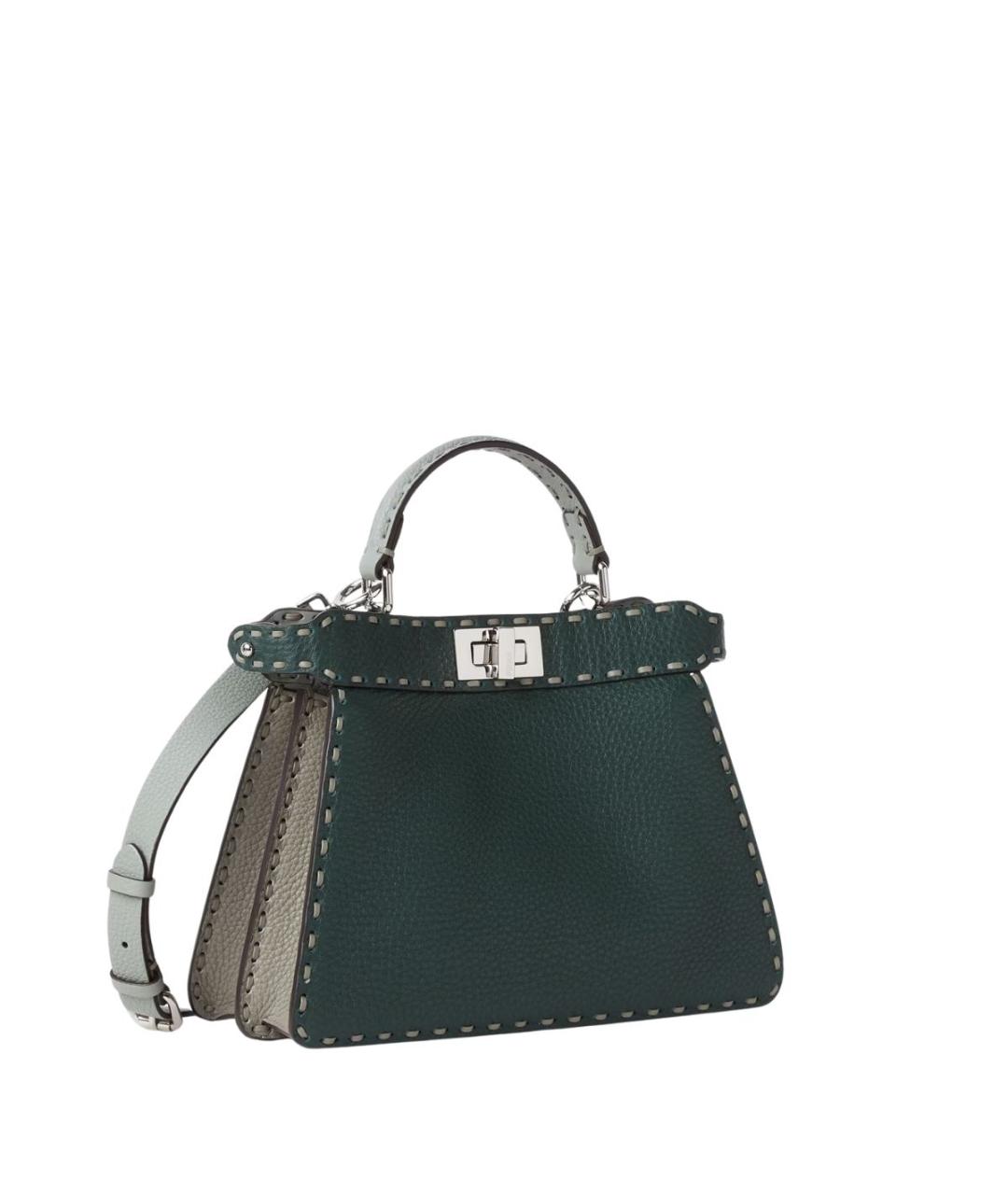 FENDI Зеленая кожаная сумка с короткими ручками, фото 3