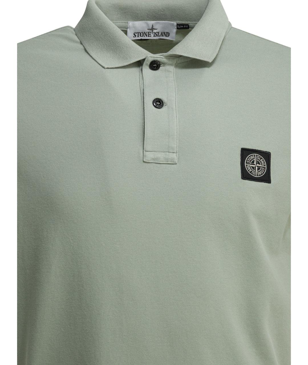 STONE ISLAND Зеленые хлопковое поло с коротким рукавом, фото 2