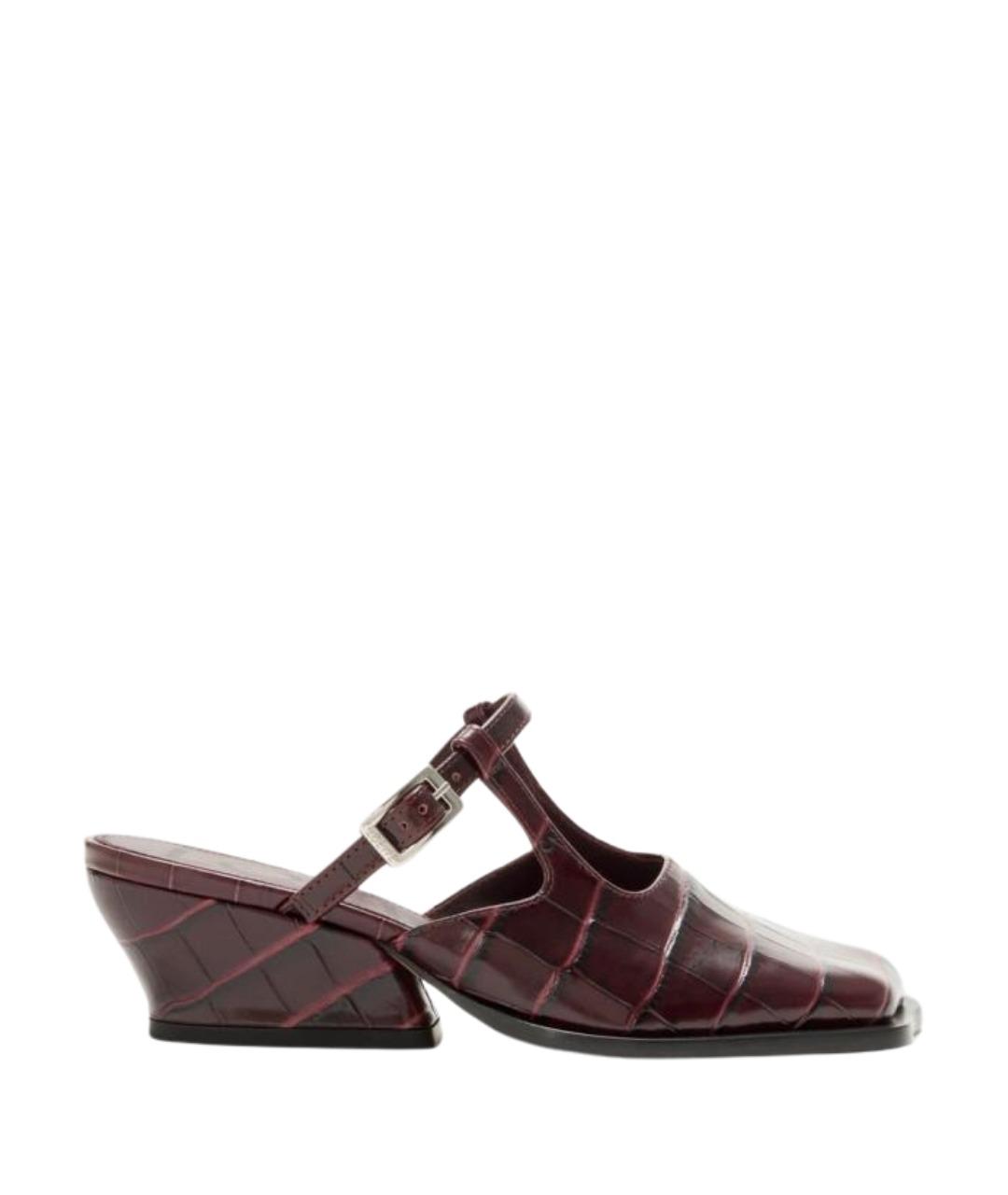 LOEWE Бордовые кожаные сабо, фото 1