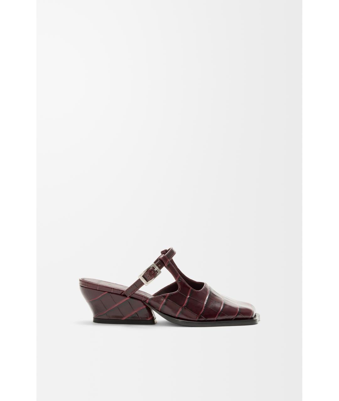 LOEWE Бордовые кожаные сабо, фото 5