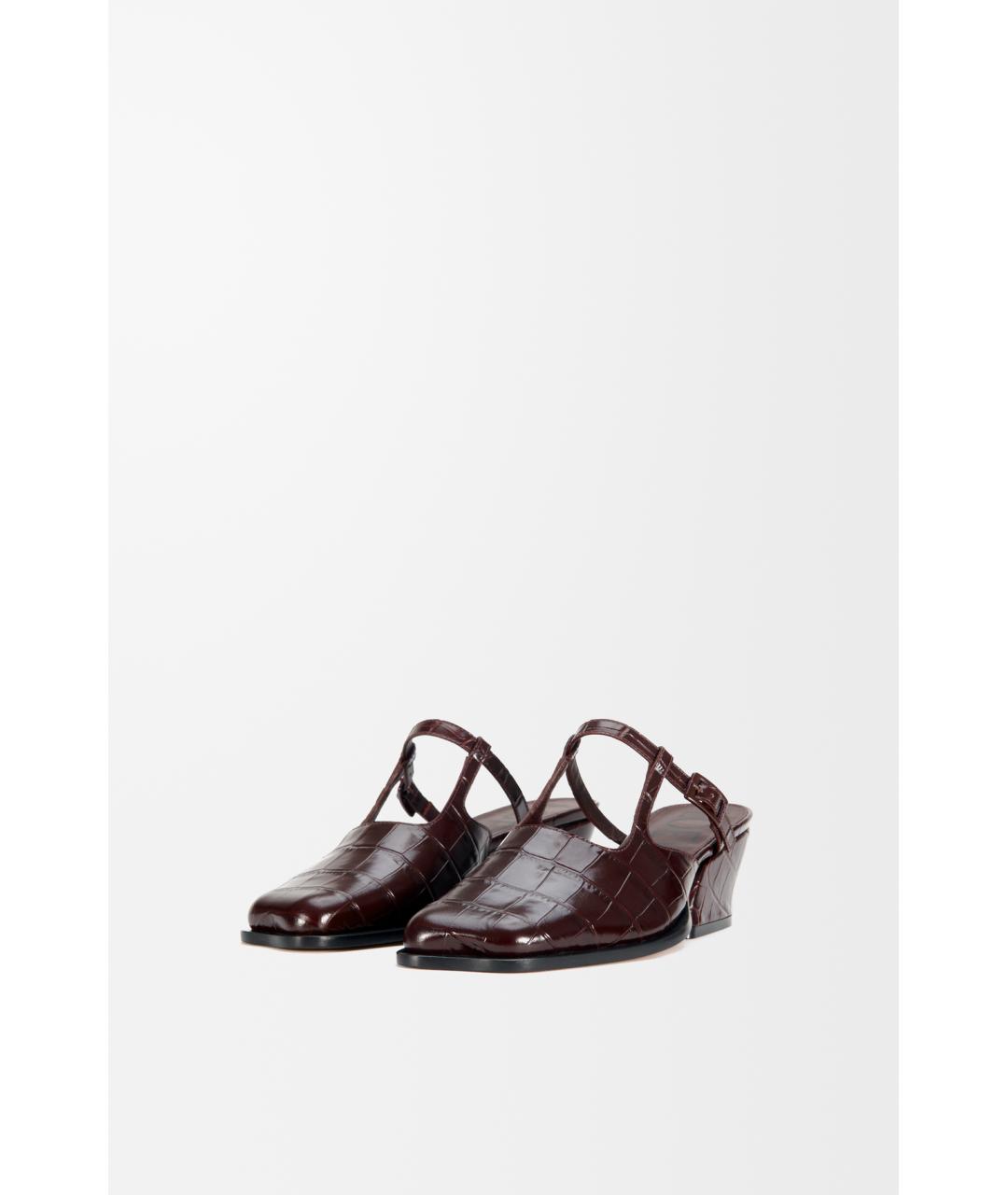 LOEWE Бордовые кожаные сабо, фото 4