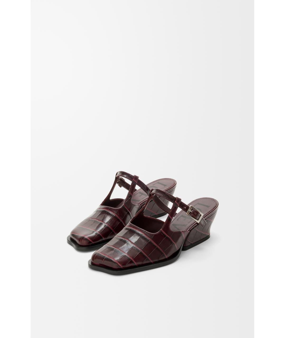 LOEWE Бордовые кожаные сабо, фото 2