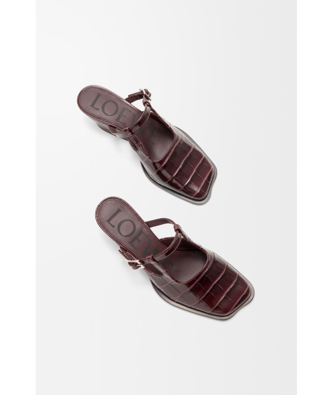 LOEWE Бордовые кожаные сабо, фото 3