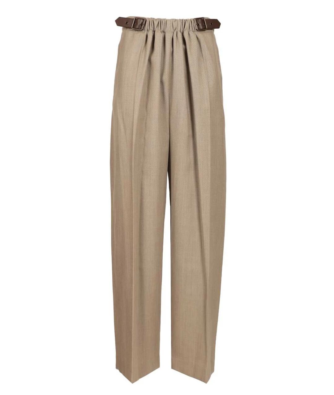 LOEWE Бежевые шерстяные прямые брюки, фото 1