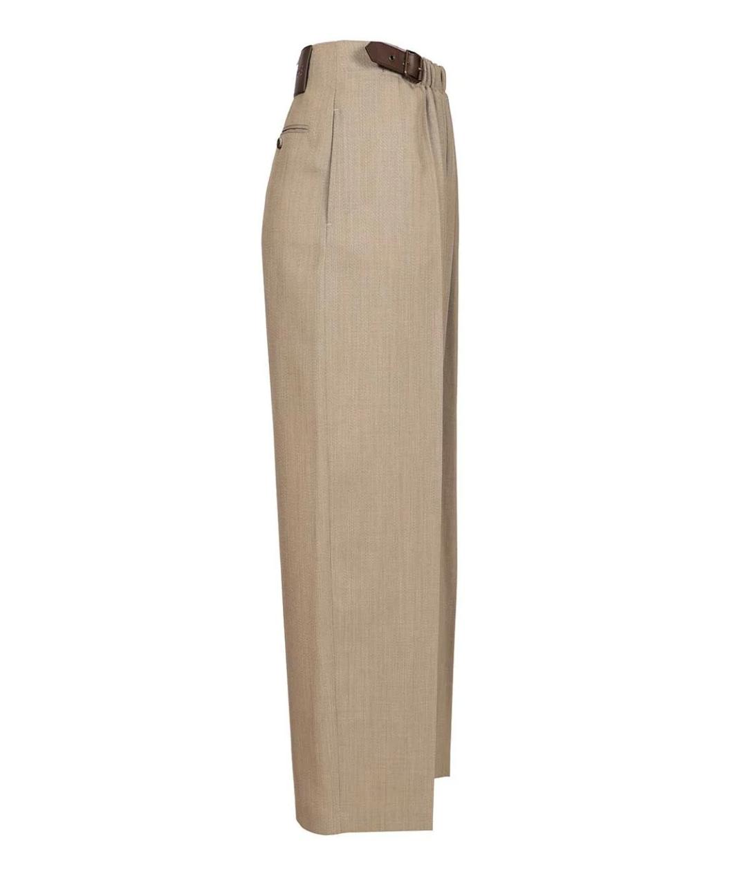 LOEWE Бежевые шерстяные прямые брюки, фото 3