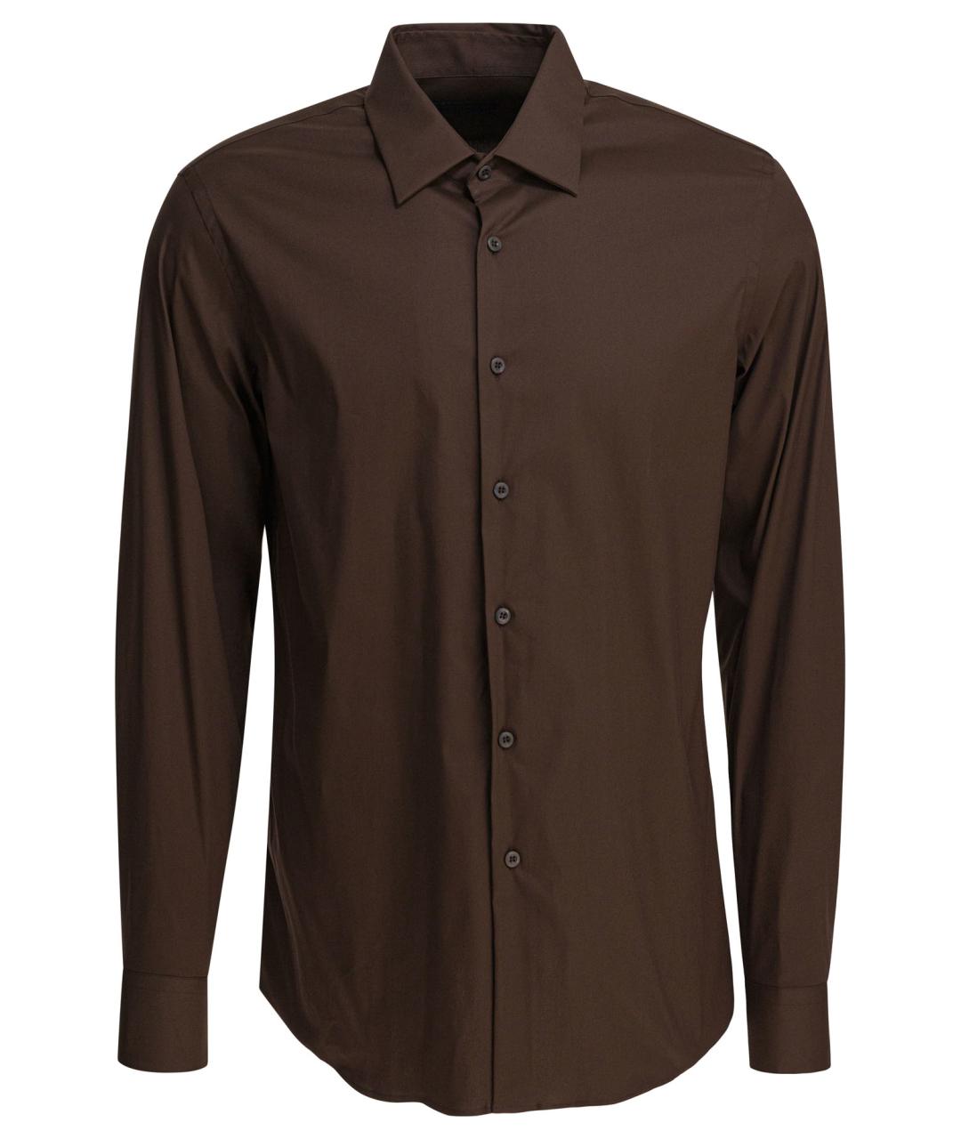 PRADA Коричневая хлопковая классическая рубашка, фото 1