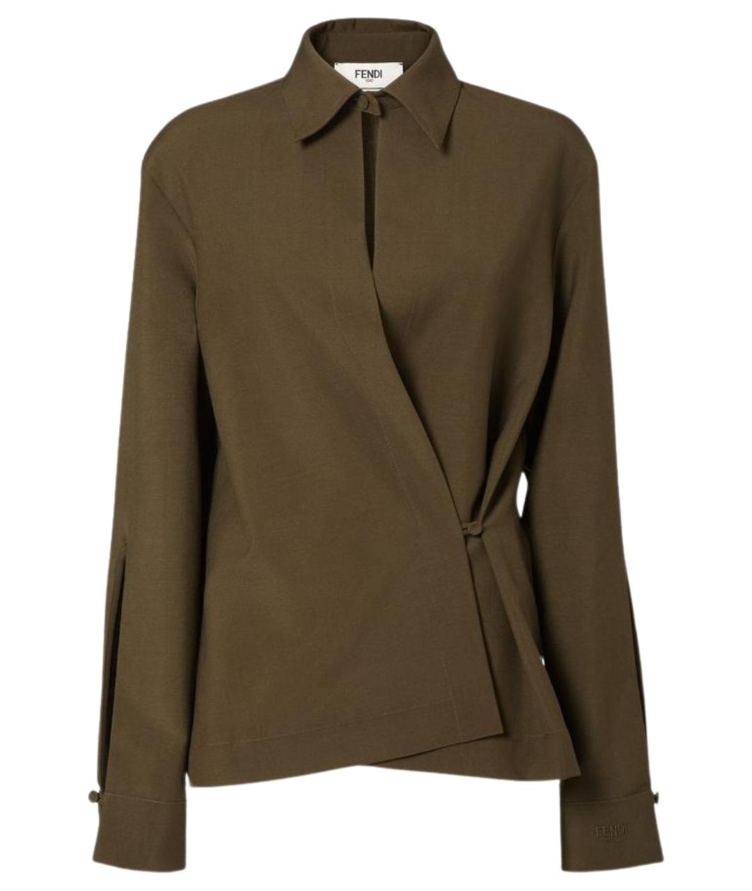 FENDI Хаки шерстяная рубашка, фото 1