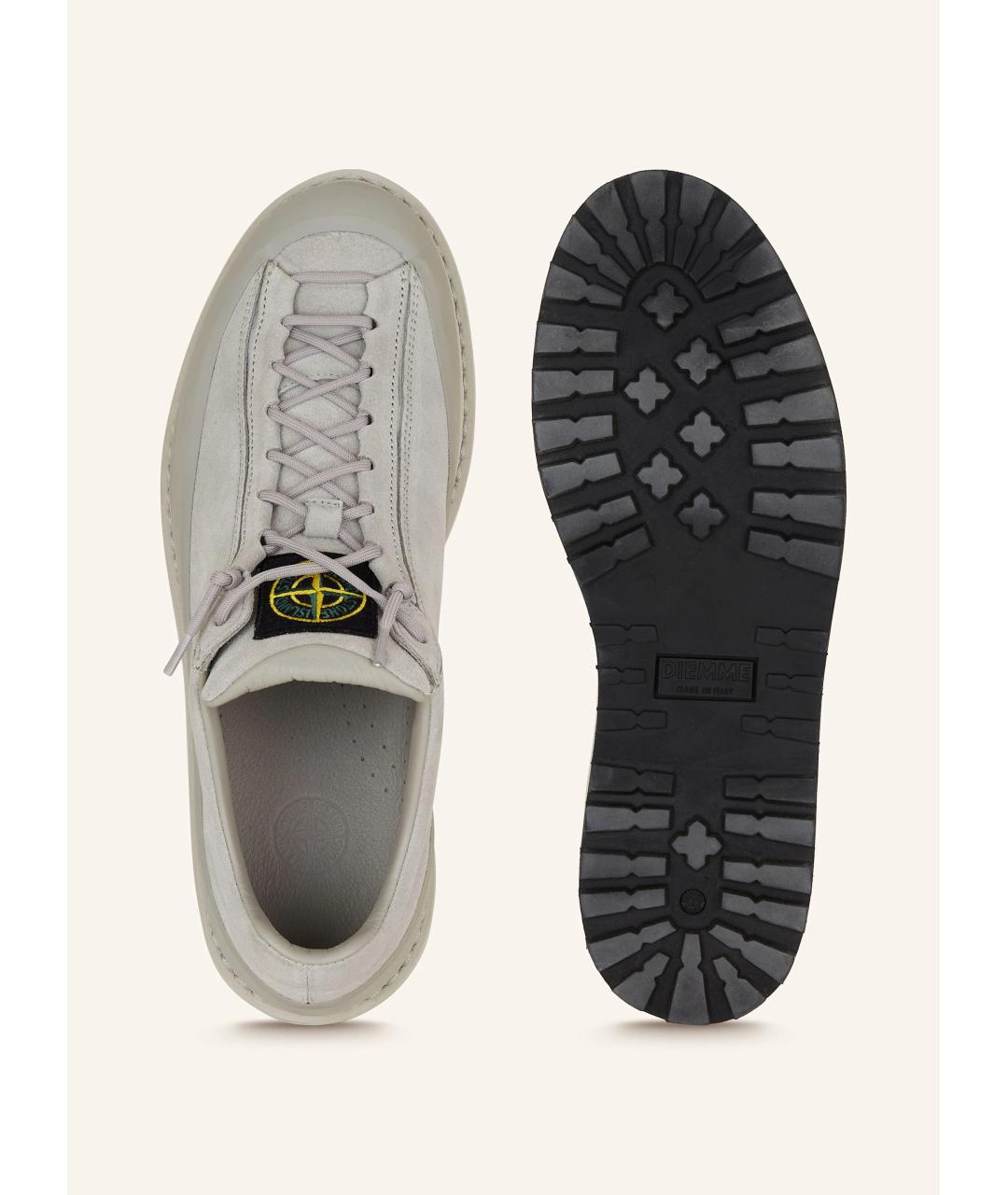 STONE ISLAND Серые кожаные низкие кроссовки / кеды, фото 2