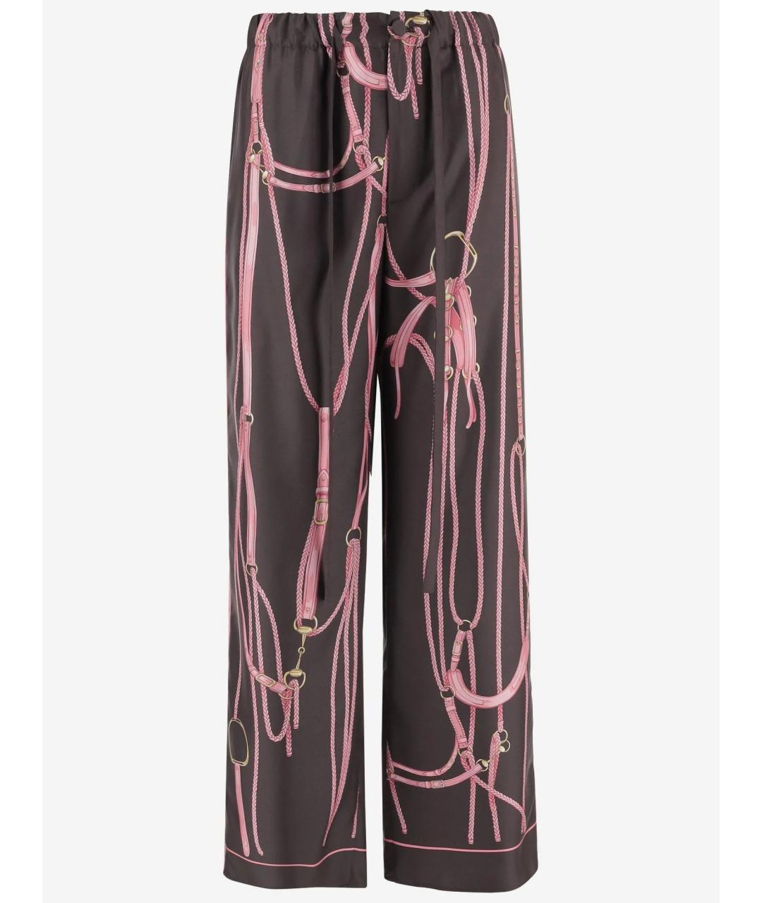 GUCCI Коричневые шелковые прямые брюки, фото 1