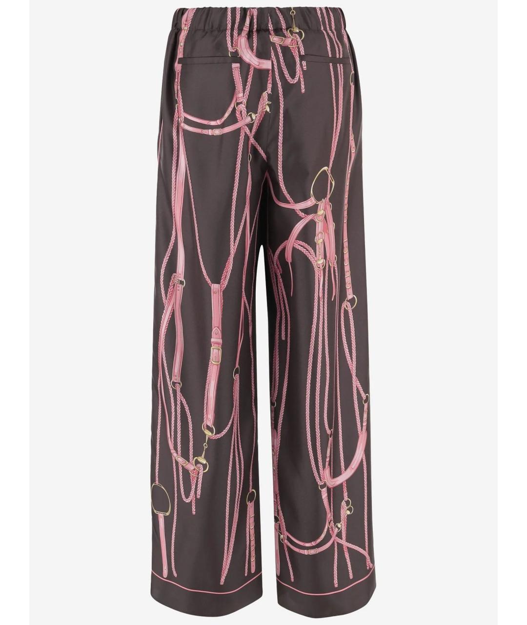 GUCCI Коричневые шелковые прямые брюки, фото 2
