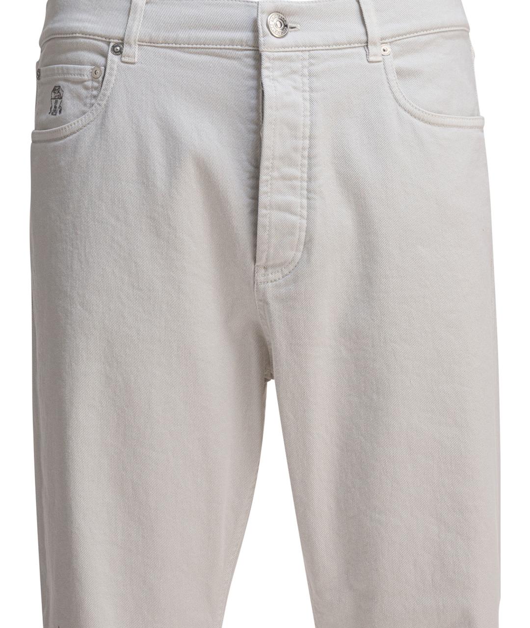 BRUNELLO CUCINELLI Белые хлопковые прямые джинсы, фото 3