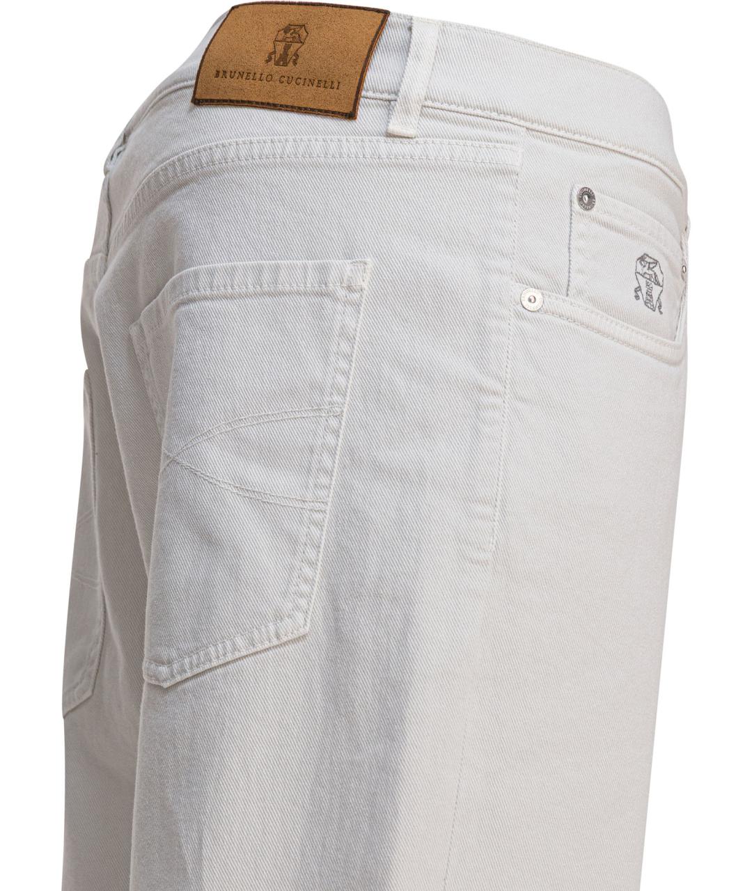 BRUNELLO CUCINELLI Белые хлопковые прямые джинсы, фото 4