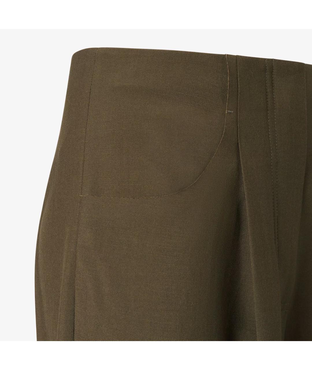 FENDI Хаки шерстяные прямые брюки, фото 3