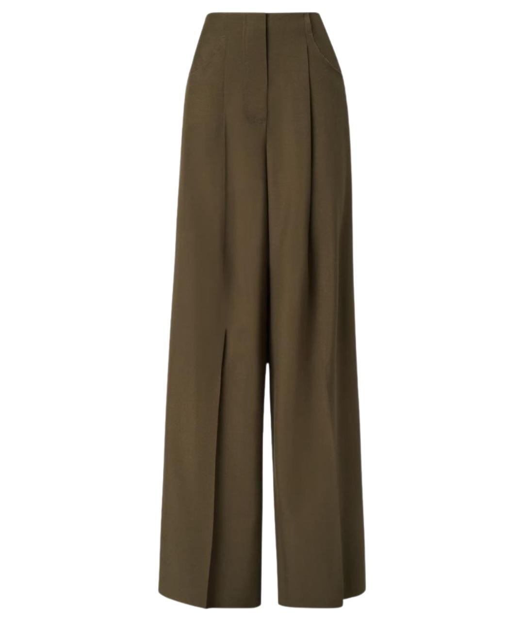 FENDI Хаки шерстяные прямые брюки, фото 1