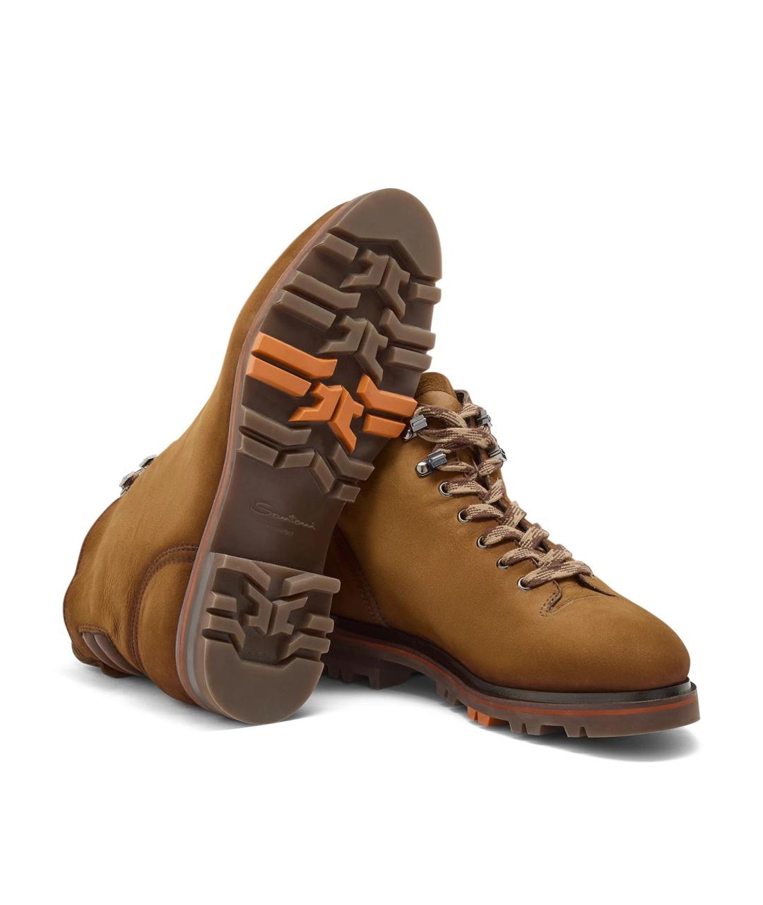 SANTONI Коричневые кожаные высокие ботинки, фото 3