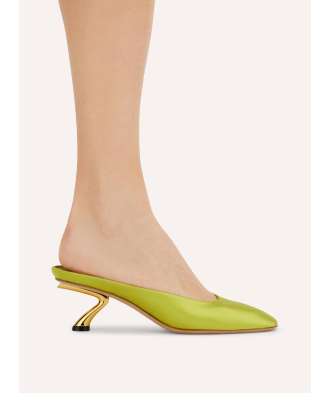 FERRAGAMO Салатовые кожаные мюли, фото 3