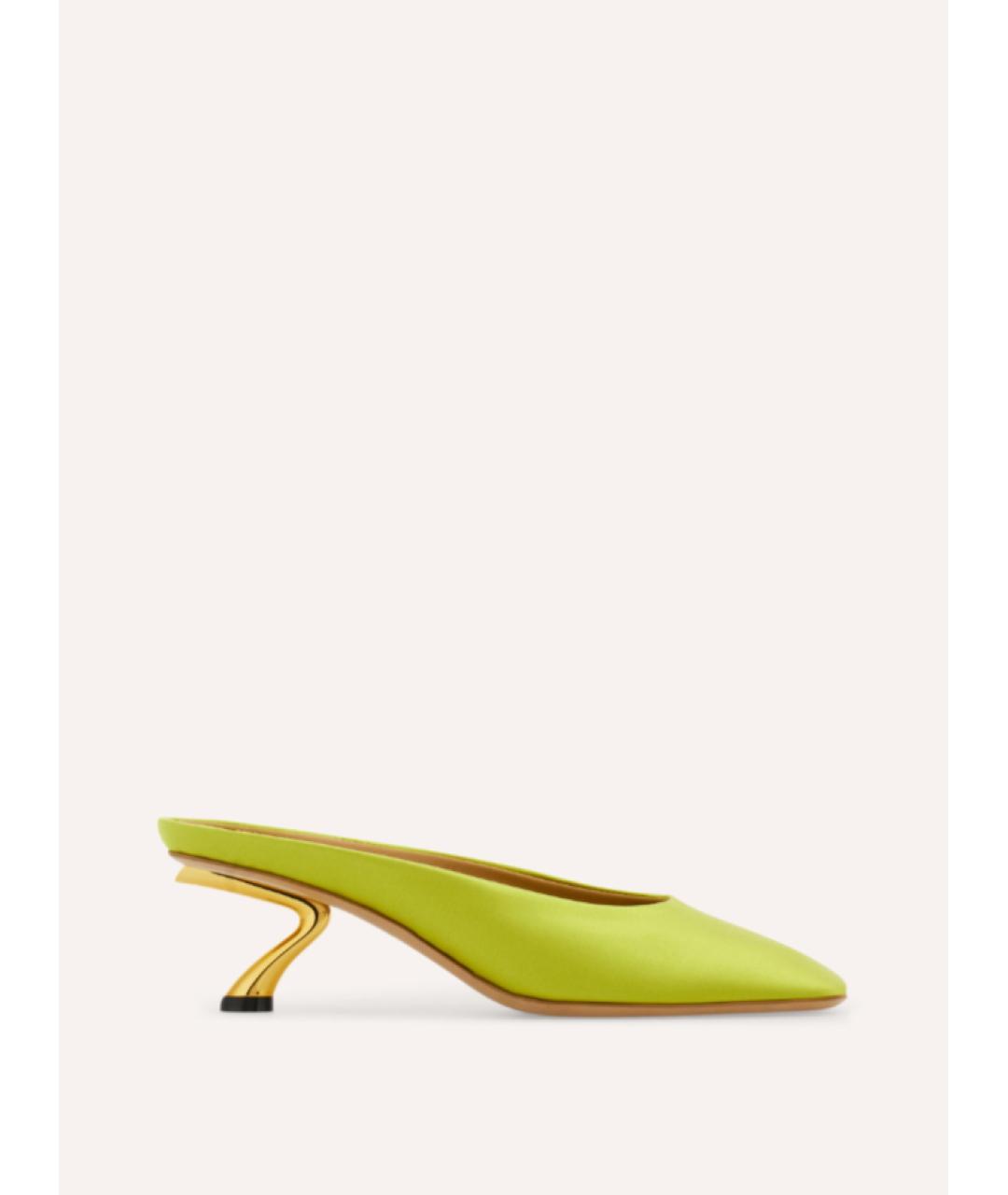 FERRAGAMO Салатовые кожаные мюли, фото 6