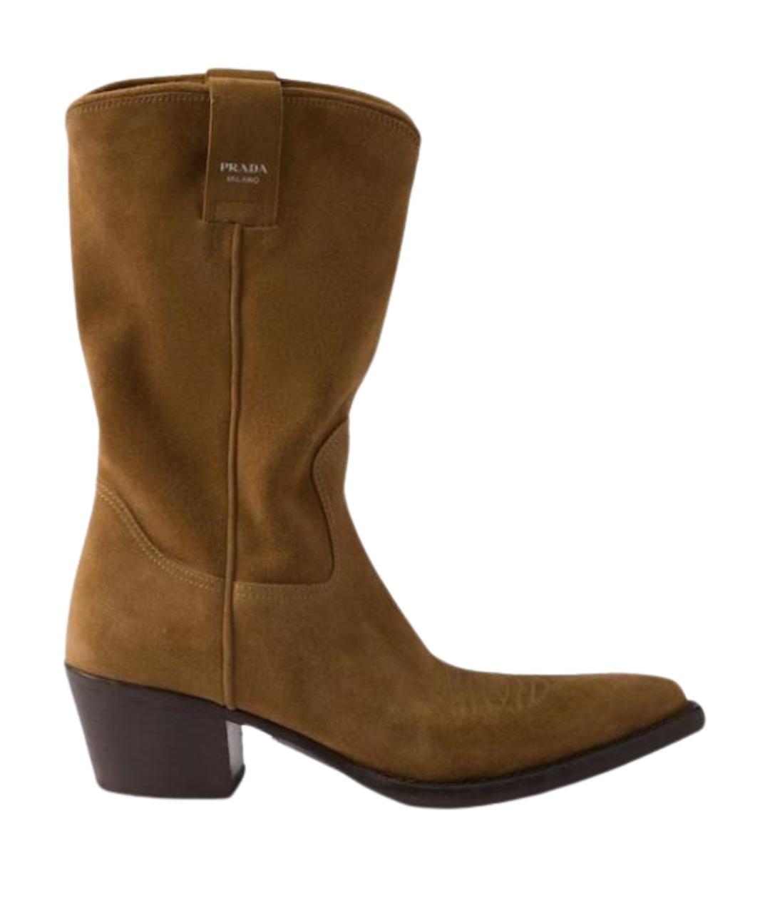 PRADA Коричневые замшевые сапоги, фото 1
