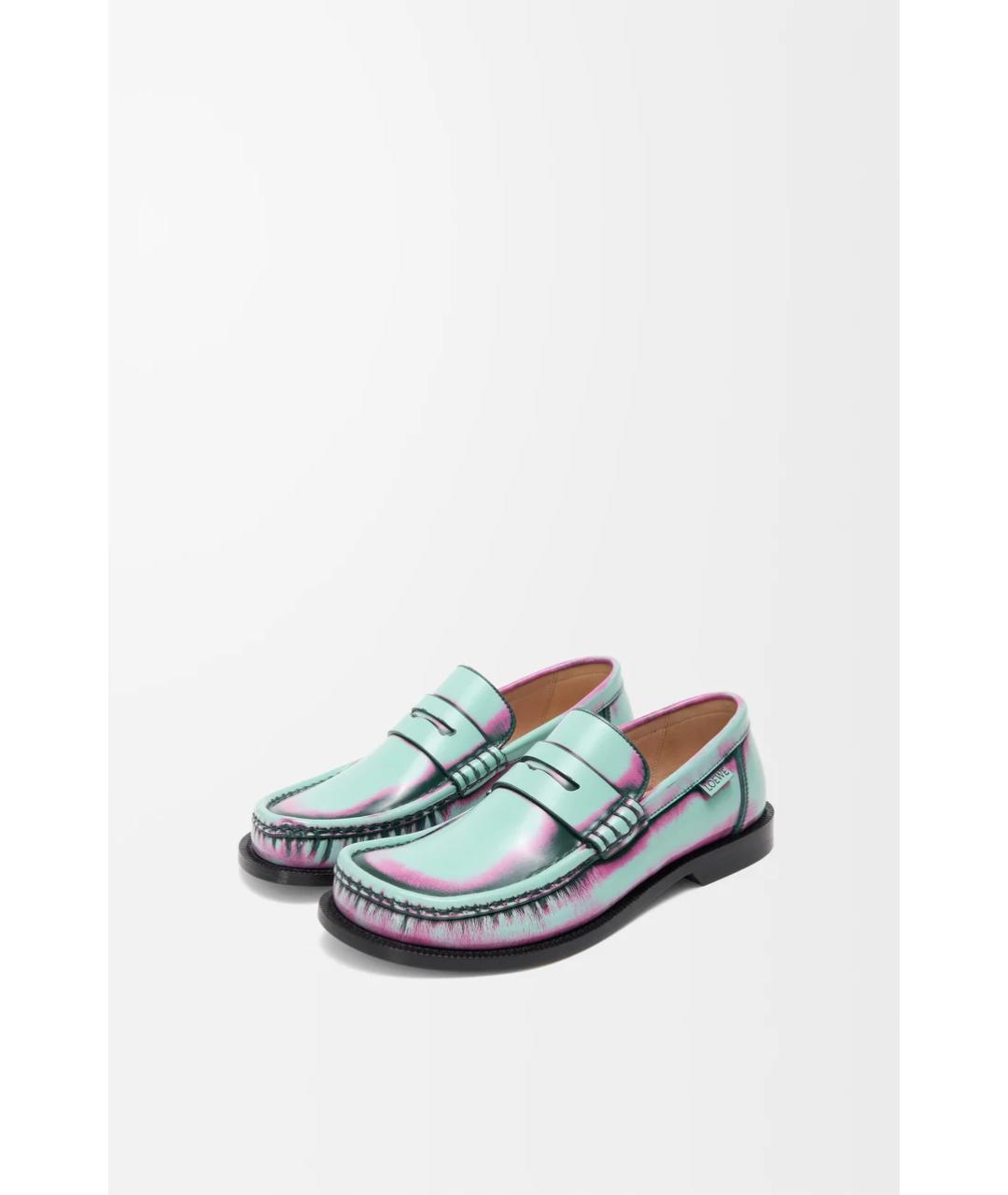LOEWE Бирюзовые кожаные лоферы, фото 2