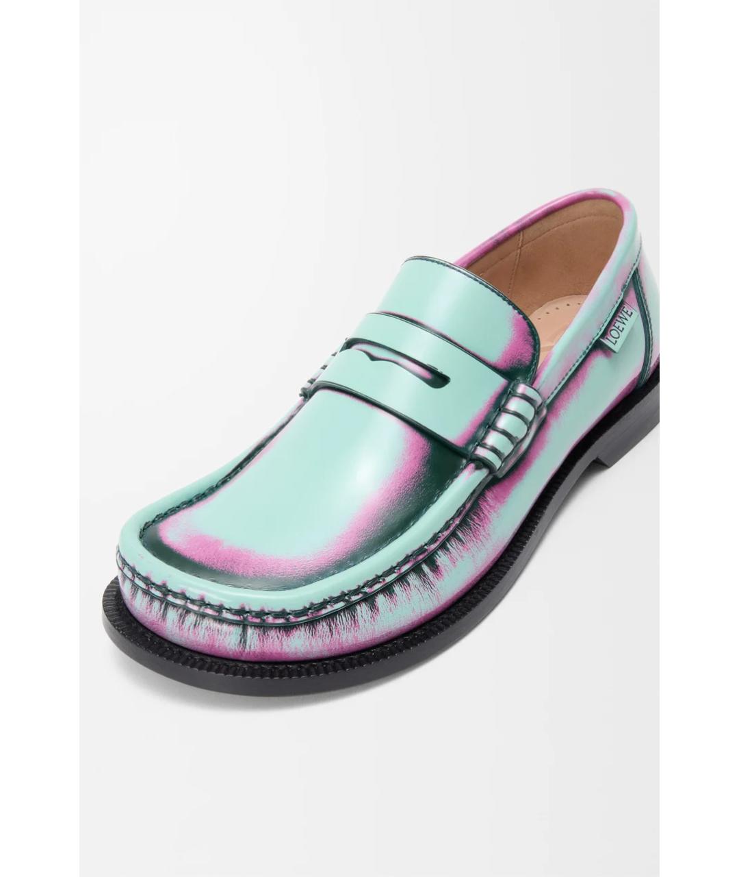LOEWE Бирюзовые кожаные лоферы, фото 4