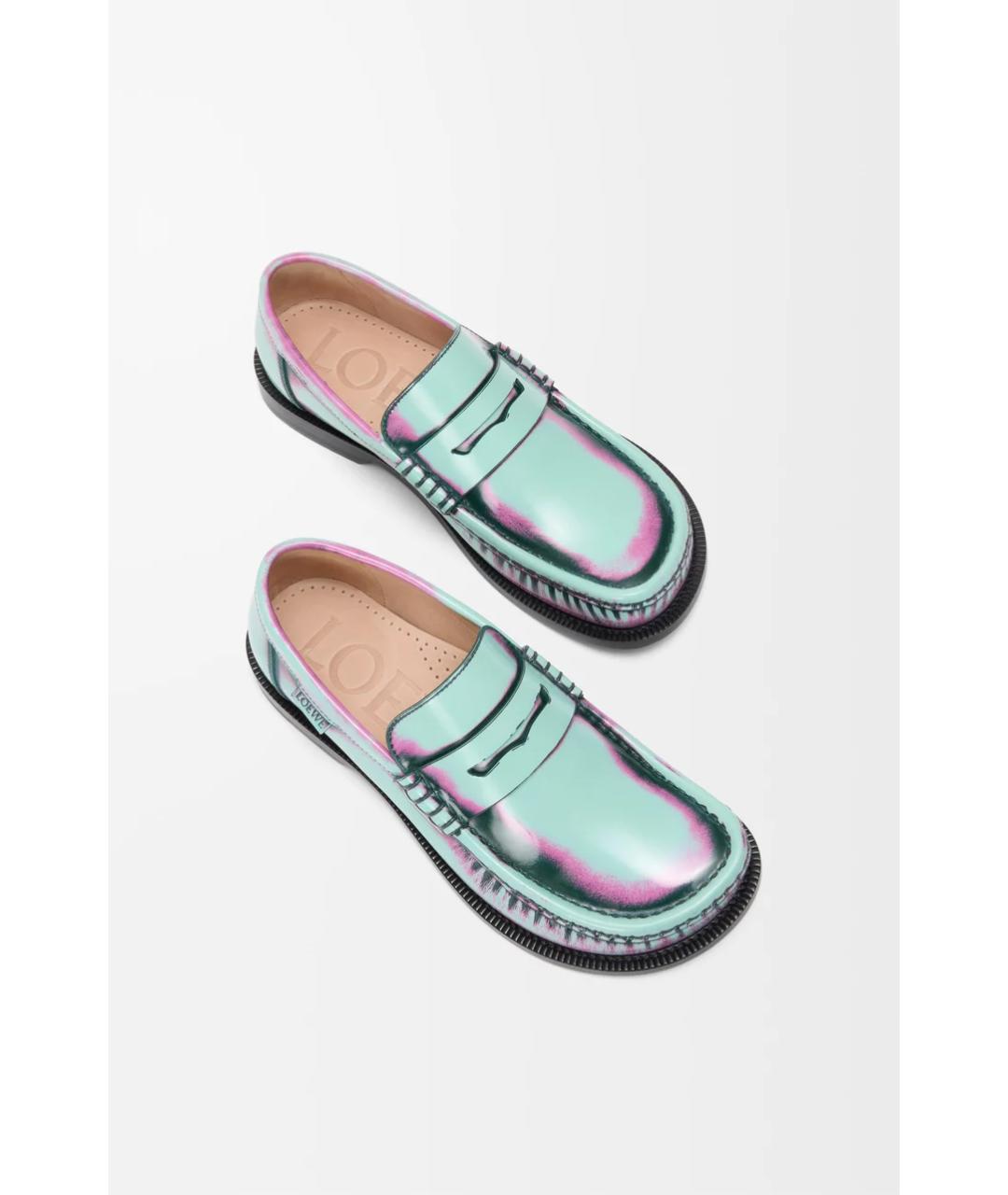 LOEWE Бирюзовые кожаные лоферы, фото 3