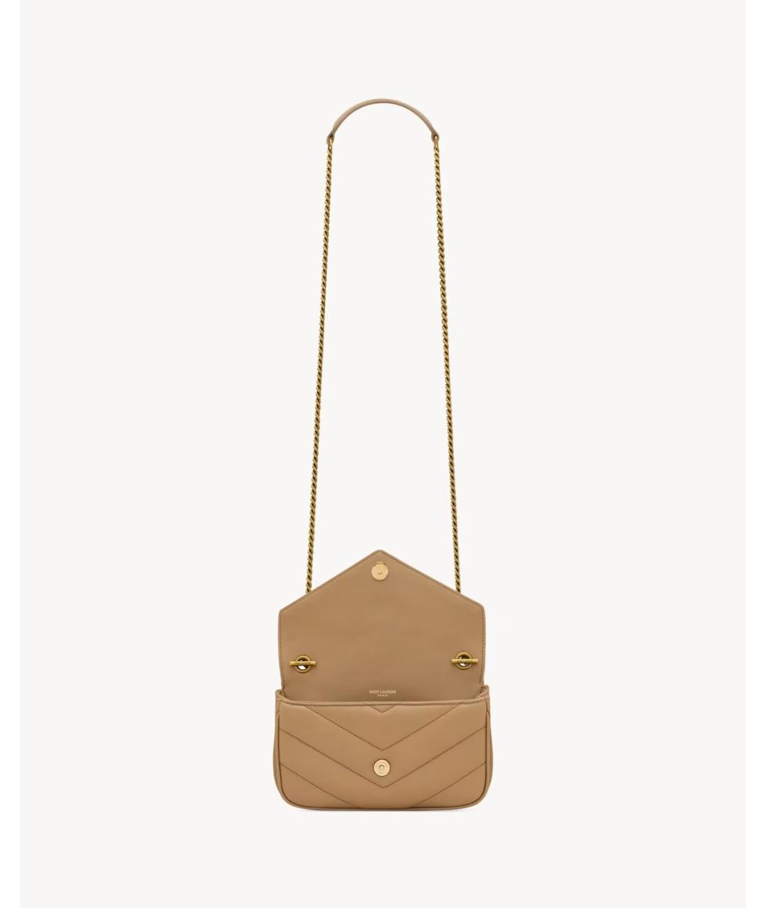 SAINT LAURENT Бежевая кожаная сумка через плечо, фото 4