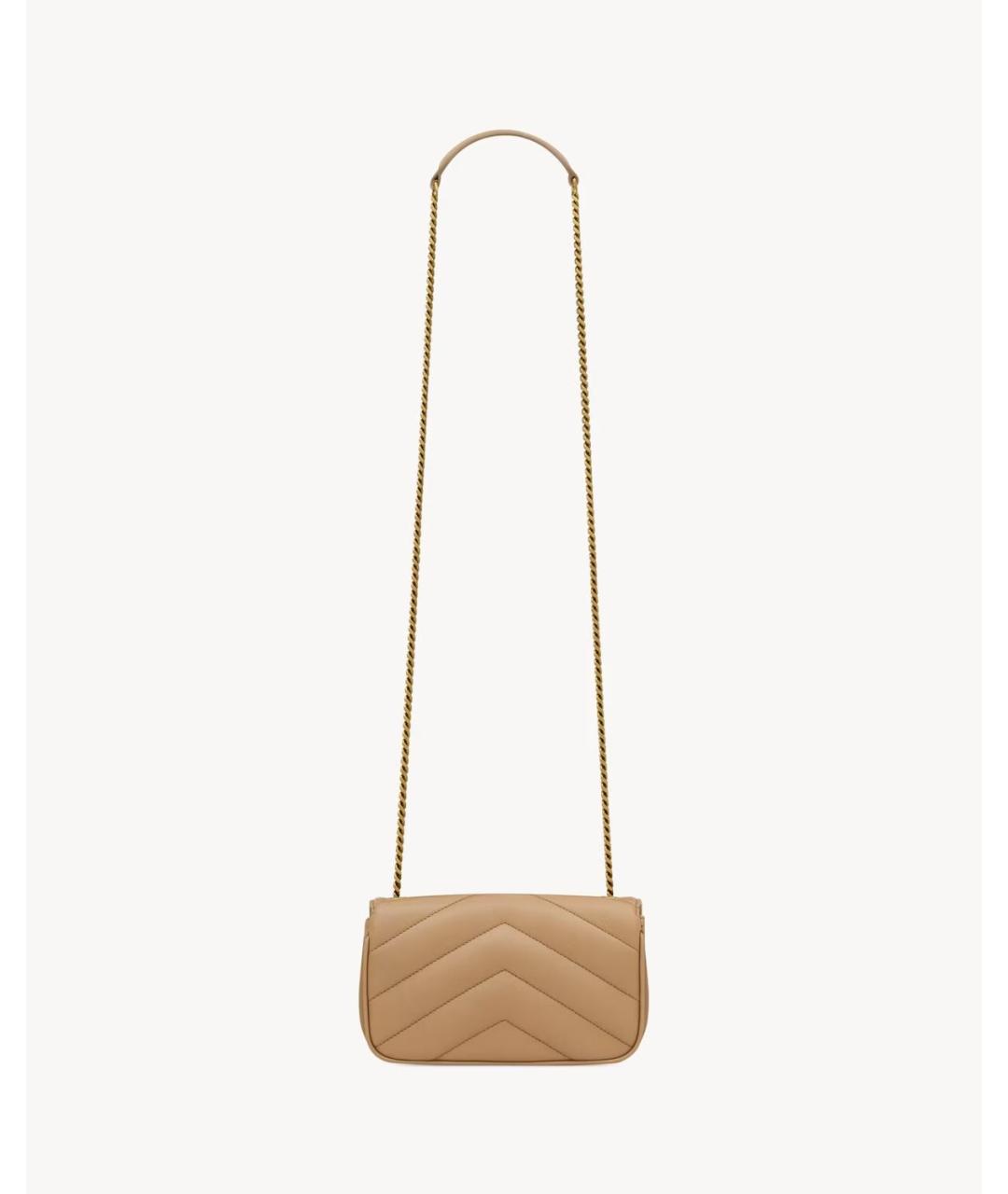 SAINT LAURENT Бежевая кожаная сумка через плечо, фото 2