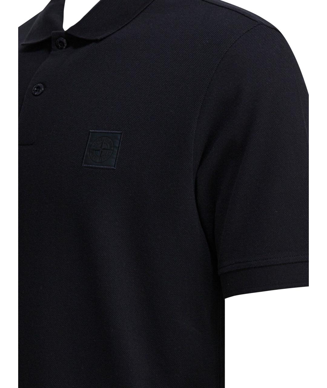 STONE ISLAND Черное хлопковое поло с коротким рукавом, фото 4