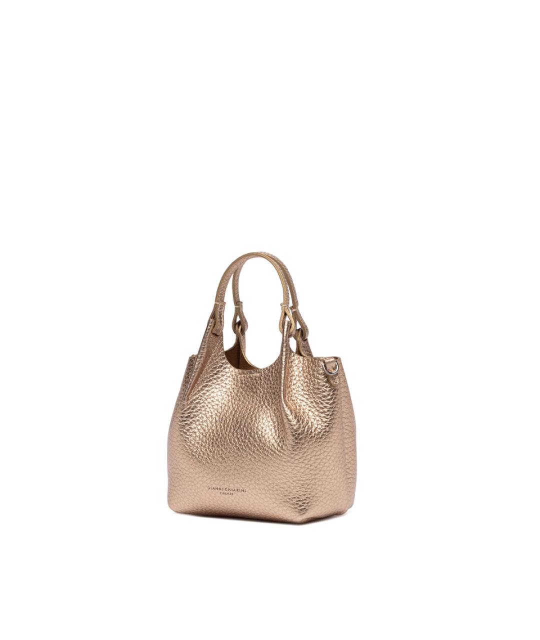 Gianni Chiarini Золотая кожаная сумка с короткими ручками, фото 3