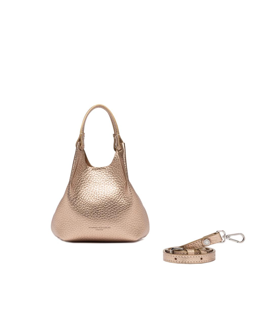 Gianni Chiarini Золотая кожаная сумка с короткими ручками, фото 2