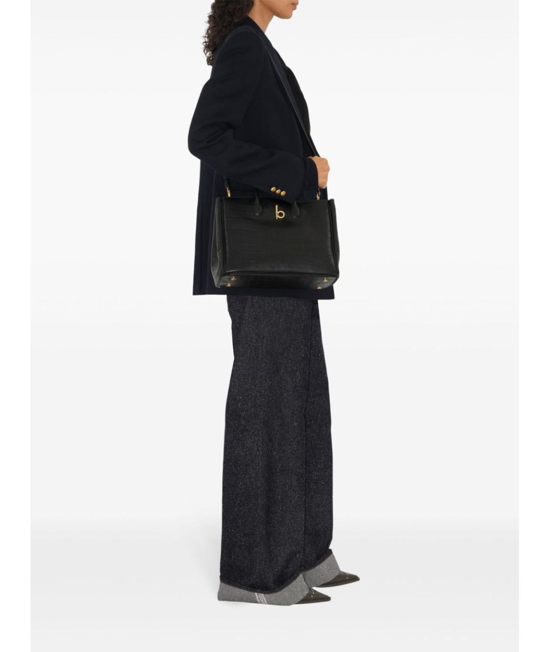 BURBERRY Черная кожаная сумка с короткими ручками, фото 4