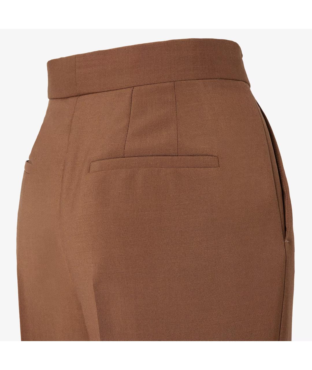 FENDI Коричневые шерстяные прямые брюки, фото 3