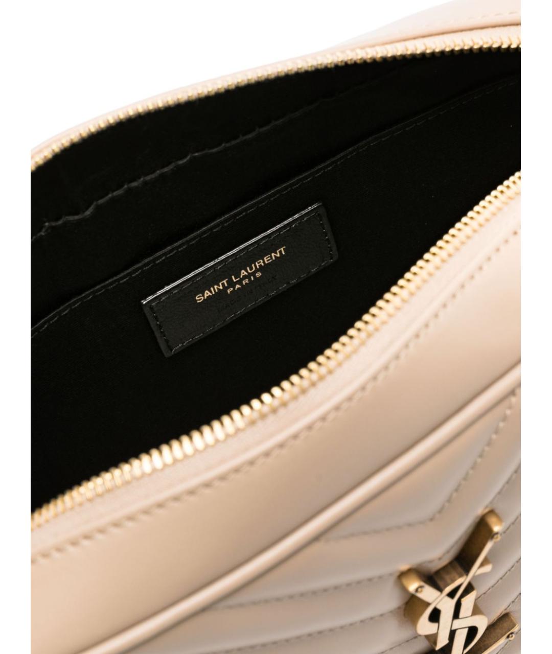 SAINT LAURENT Бежевая кожаная сумка через плечо, фото 3