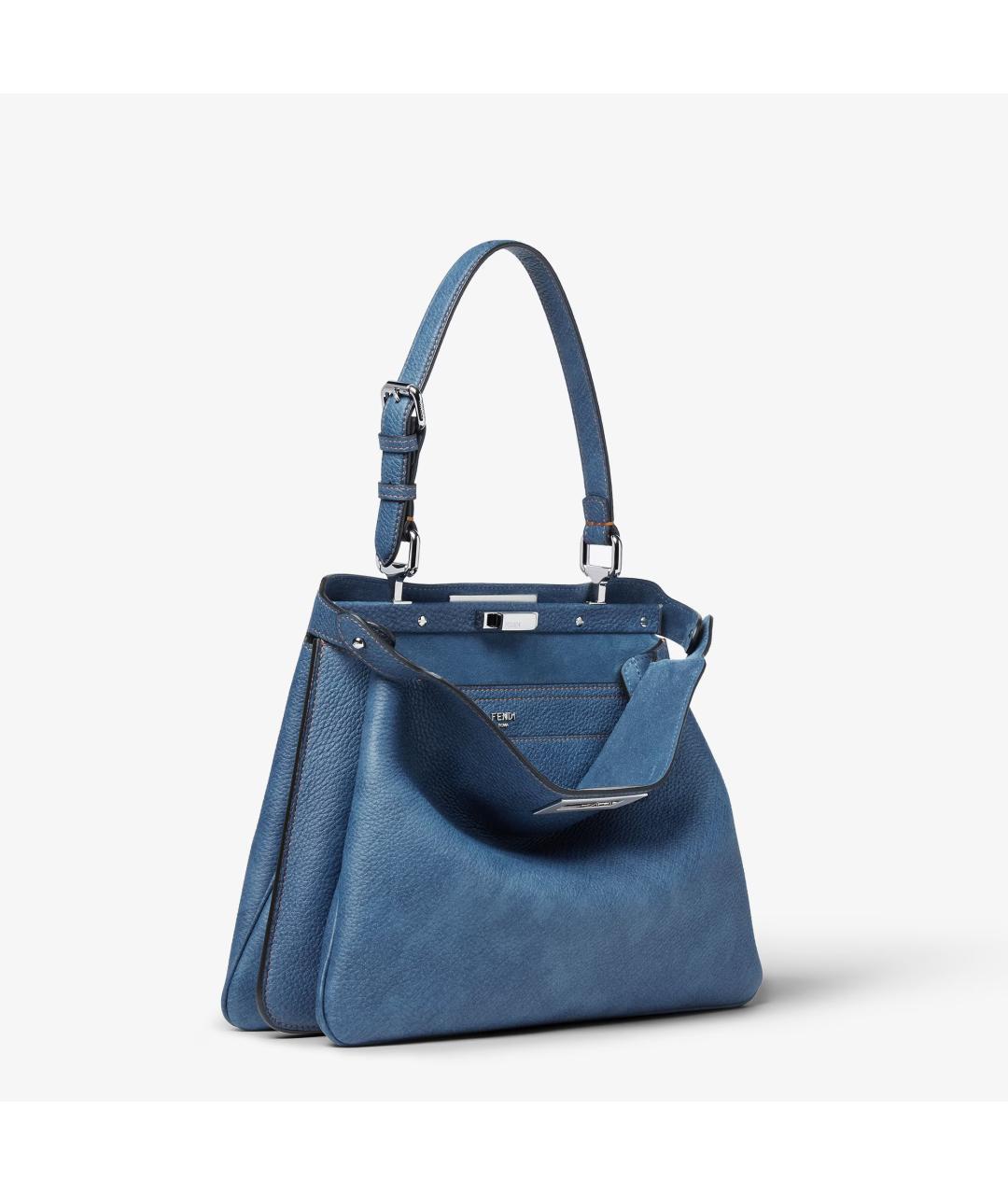 FENDI Синяя кожаная сумка с короткими ручками, фото 2