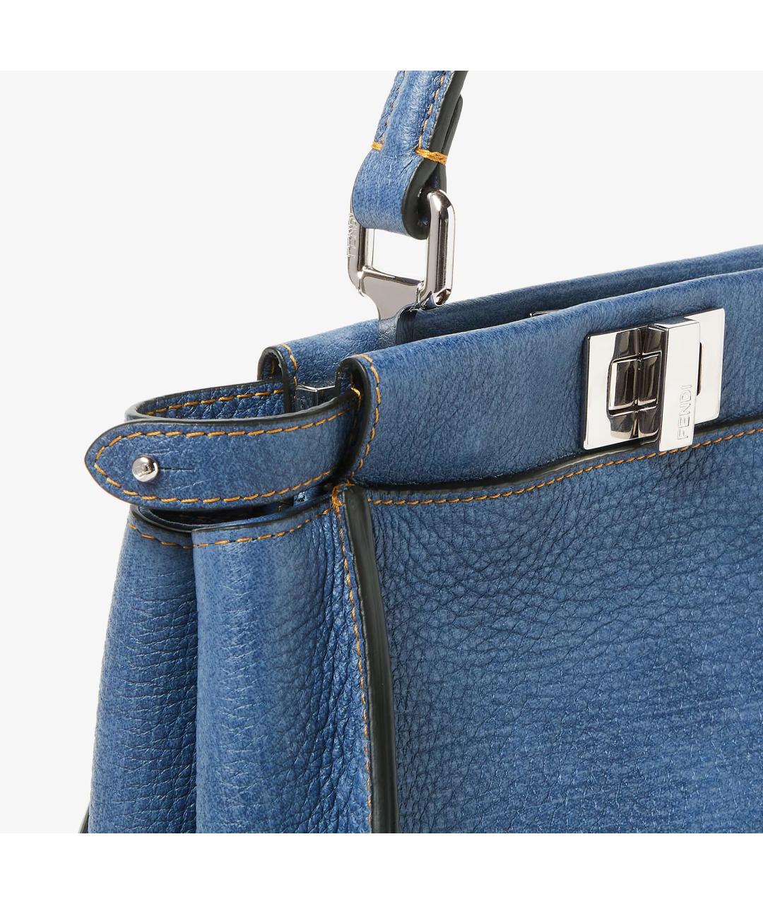 FENDI Синяя кожаная сумка с короткими ручками, фото 6