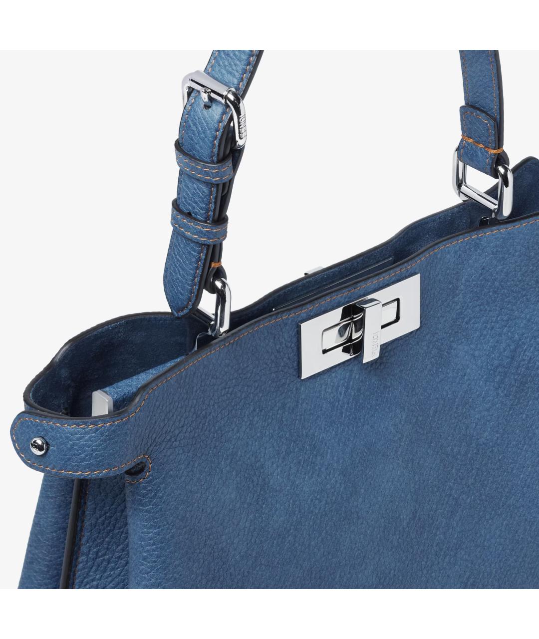 FENDI Синяя кожаная сумка с короткими ручками, фото 7