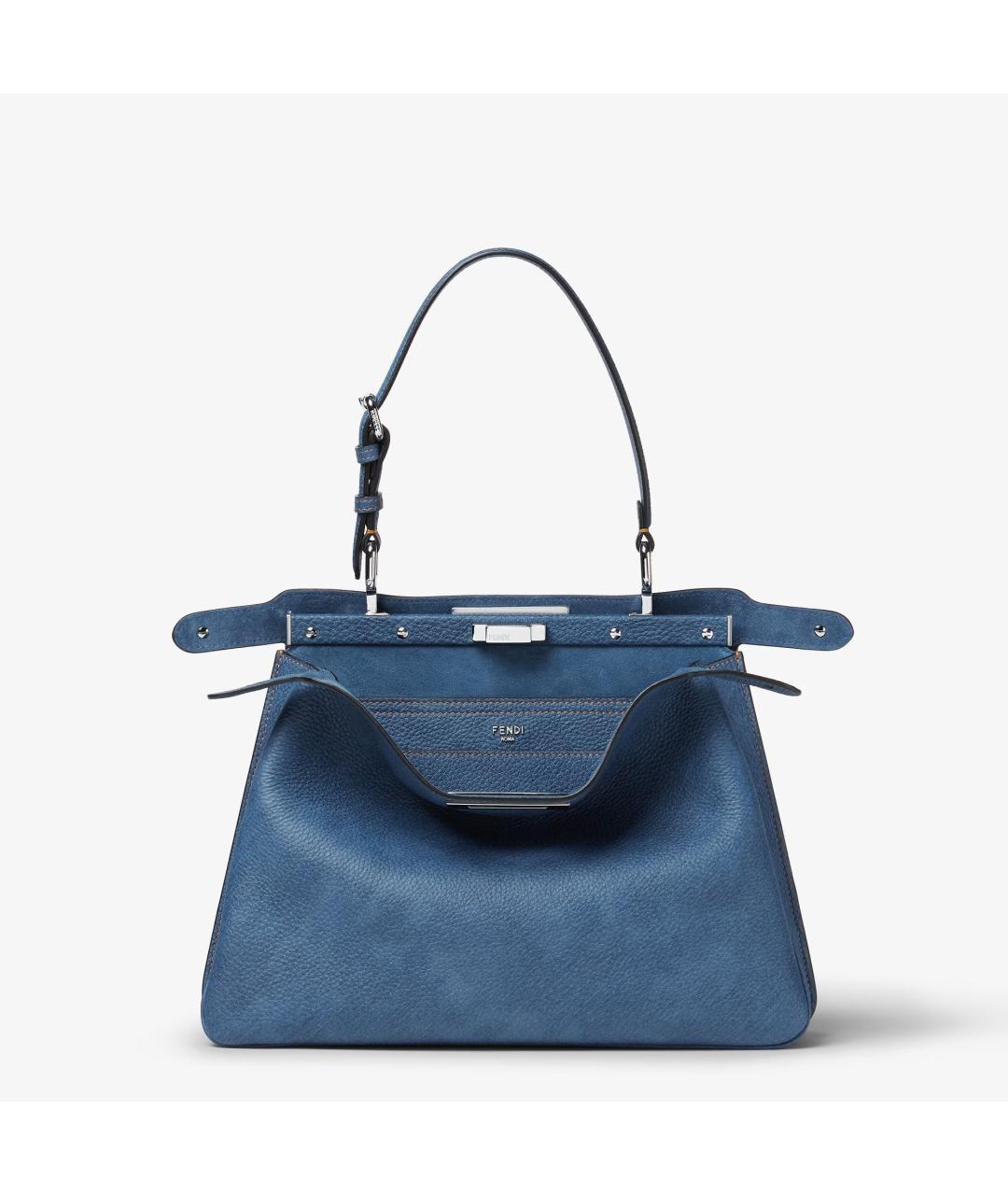 FENDI Синяя кожаная сумка с короткими ручками, фото 4