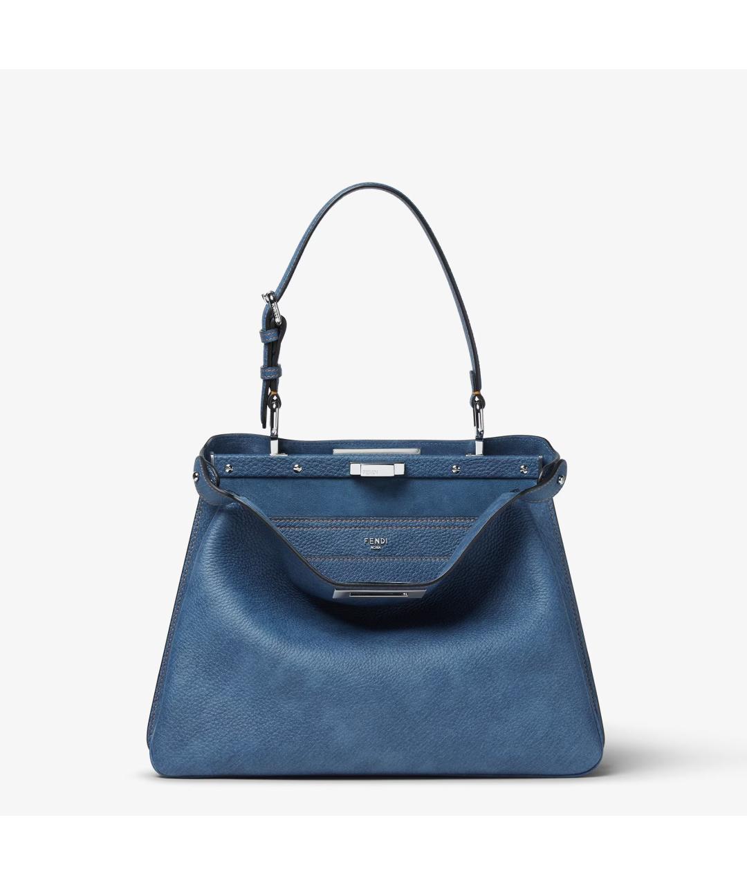 FENDI Синяя кожаная сумка с короткими ручками, фото 3